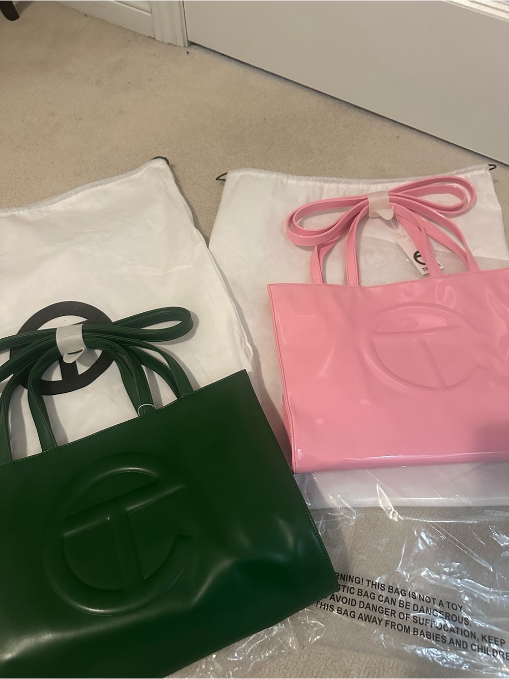 Green and Pink Telfar shopping bag
